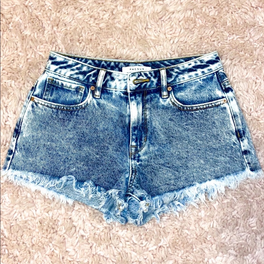 Pacsun High-Rise Festival Blue Acid Wash Jean Shorts